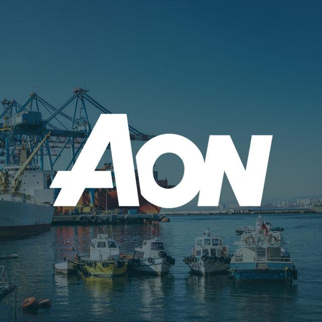 AON logo over an image of ships in a harbour