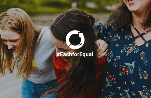 people hugging with the slogan #EachforEqual over the top of the photo