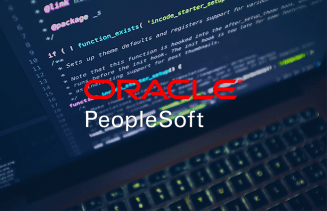 image of a computer keyboard and screen. Oracle logo over the top