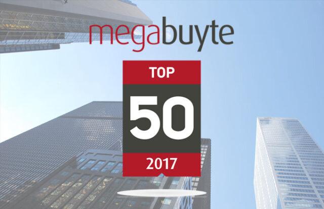 Megabyte top 50 2017 logo against a skyscraper