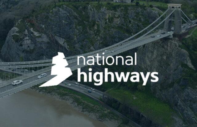 National Highways logo over an image of a road bridge
