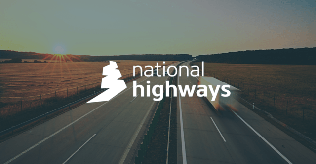 National Highways logo laid over an image of a motor way