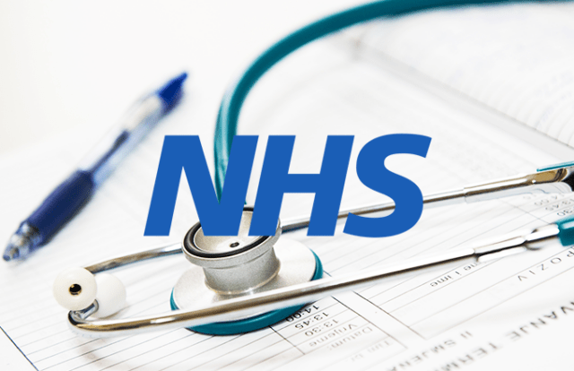 NHS logo laid over an image of a stethoscope