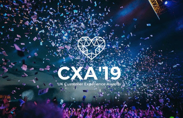 CXA'19 logo laid over a crowd with their hands up and confetti