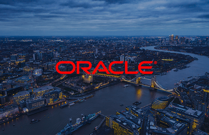 Tower bridge London skyline with oracle logo over image