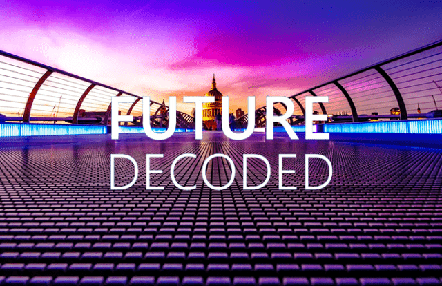 City bridge with Future decoded logo over image