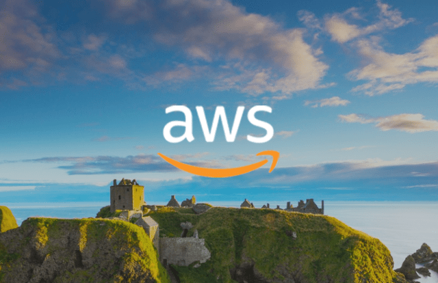 Castle on a hill with aws logo