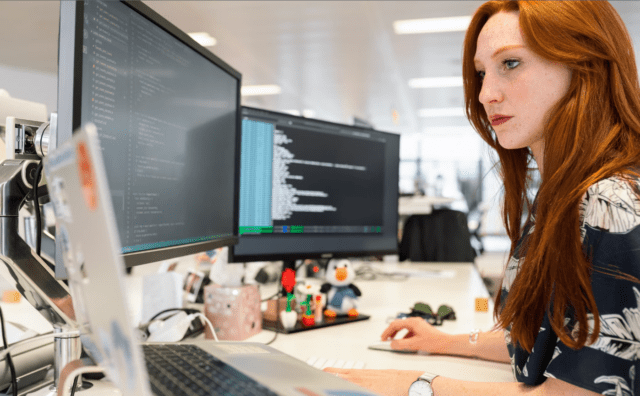 Woman at a computer screen