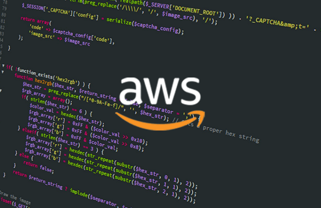 Code on screen with AWS logo